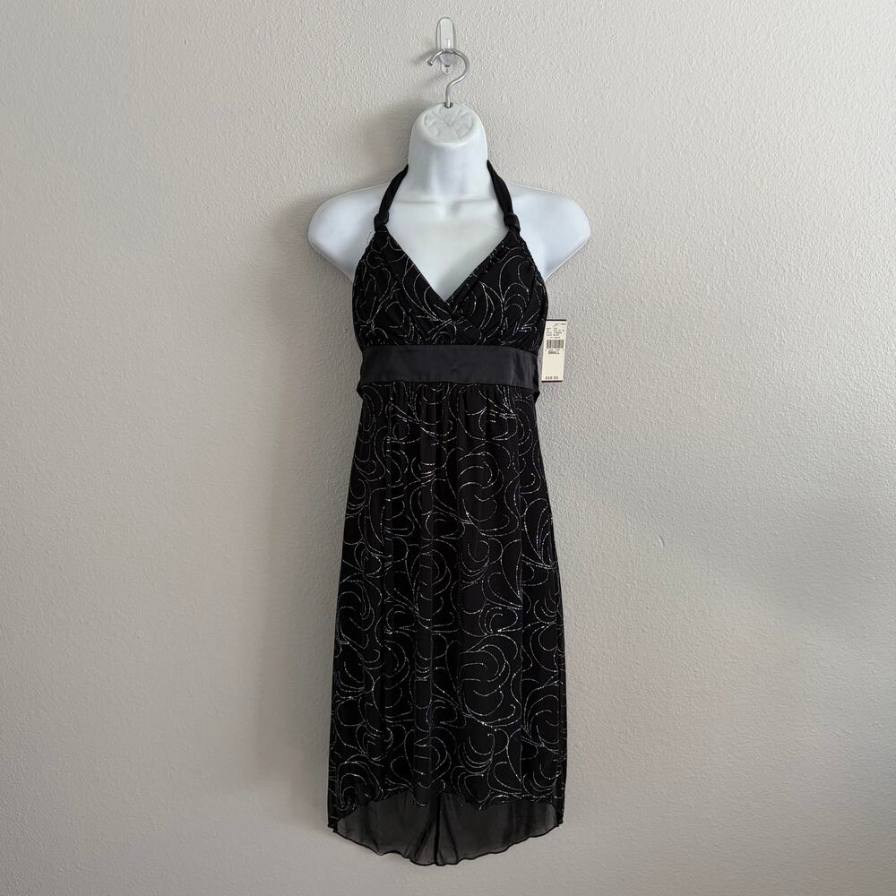 NWT Y2K Halter Neck Sparkle Swirl Formal Mini Dress IZ Byer Vintage Size S